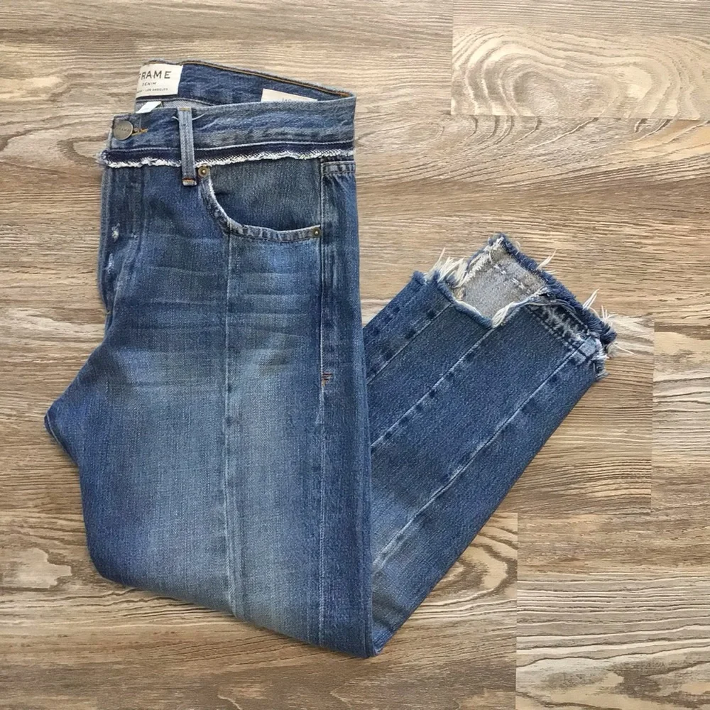 Frame Denim Le Original Button Fly Wetherly Mix High Waist Raw Edge Step Hem 28